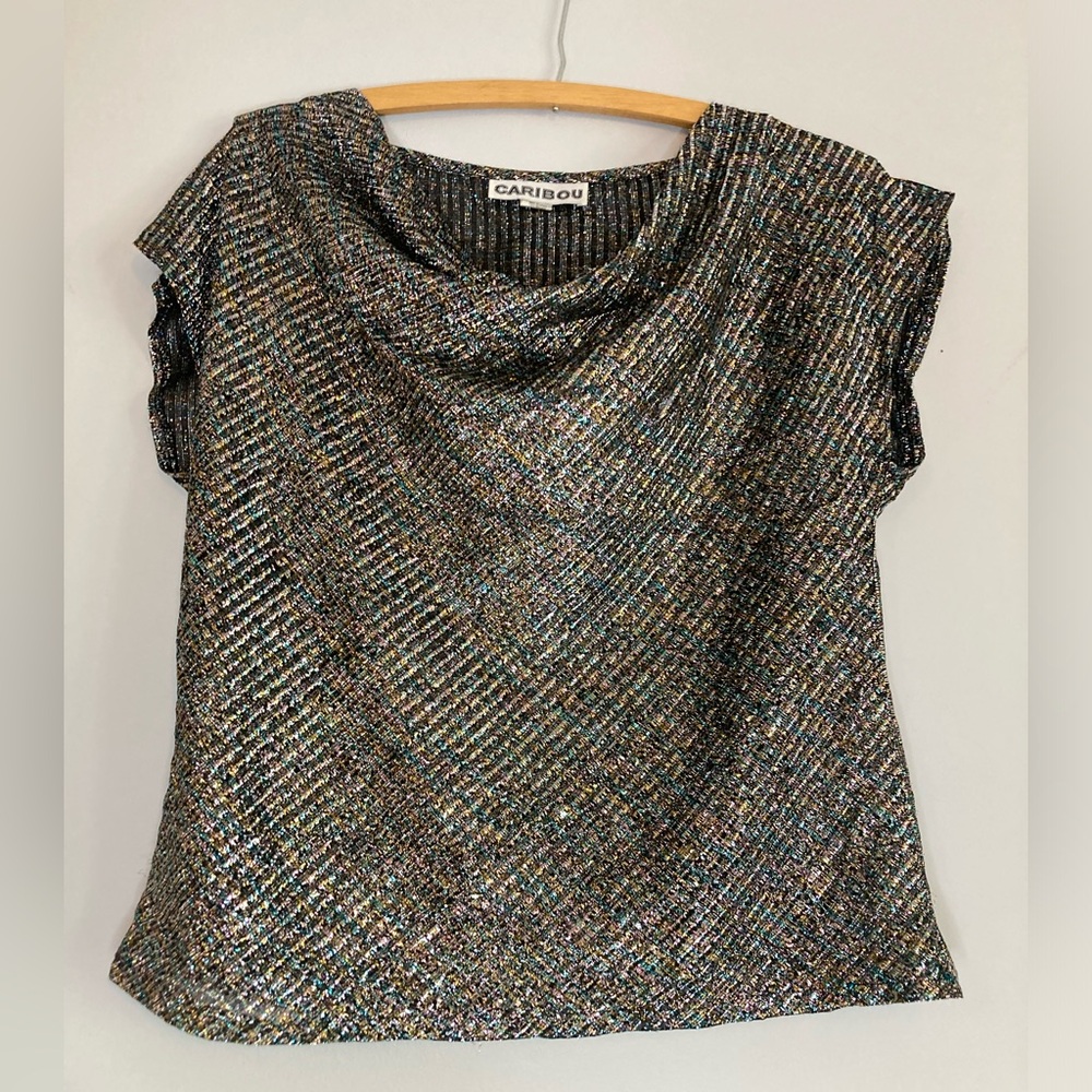 Vintage sparkly metallic cowl neck top